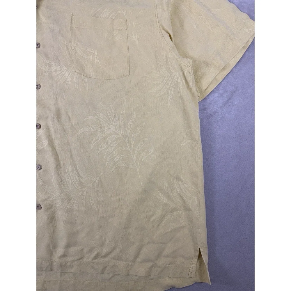 Tommy Bahama 100% Silk Camp Shirt Yellow Tropical Jacquard Button Up XXL Hawaian